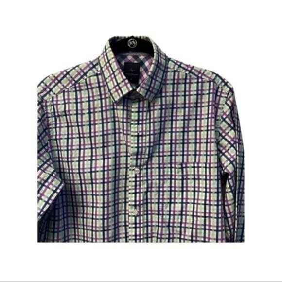 Tailorbyrd Shirt. Green and Purple plaid button down.  Size Medium. - Picture 1 of 4